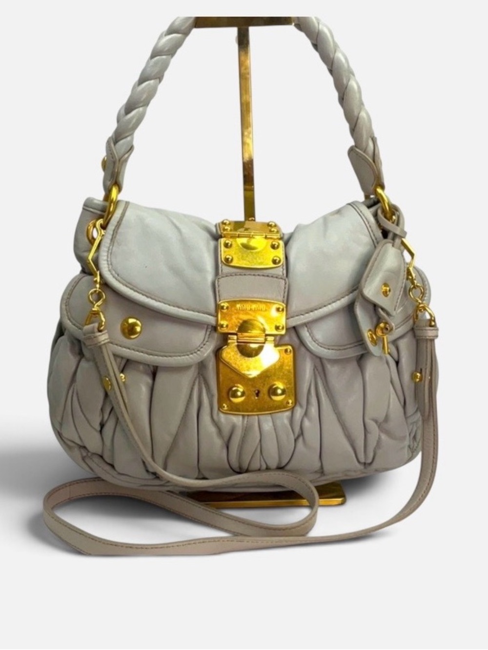 MIU MIU Matelassé Coffer Bag Nappa Leather Astro Grey Shoulder Crossbody & COA